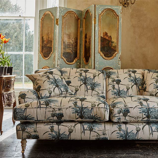 Kentwell 3 Seater 2 Hump Sofa in RHS Botanicals Henry Moon Lions Tail Teal